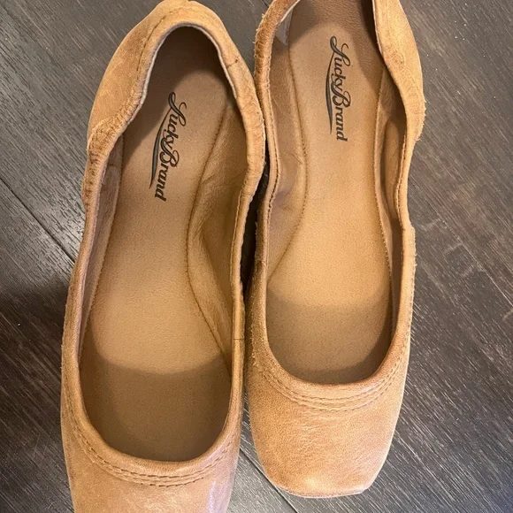 Lucky Brand Santana Square Toe Tan Leather Flats Size 7 - Picture 3 of 6